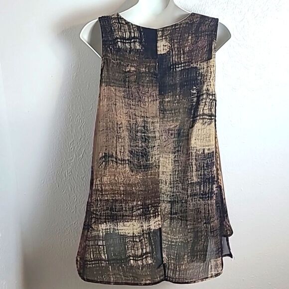 Dressbarn Sleeveless Cami with Sheer Overlay Panels, Brown Black, Tan, Sz Medium - Picture 7 of 9
